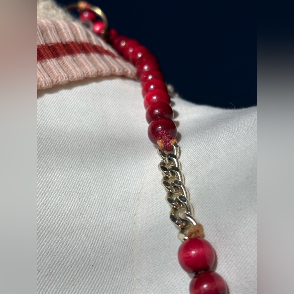 VINTAGE WALBORG bag, 60s/70s ruby red wooden bead clutch/hand bag JAPAN - Picture 7 of 16